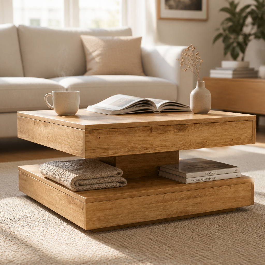 Table basse rotative en chêne Sonoma